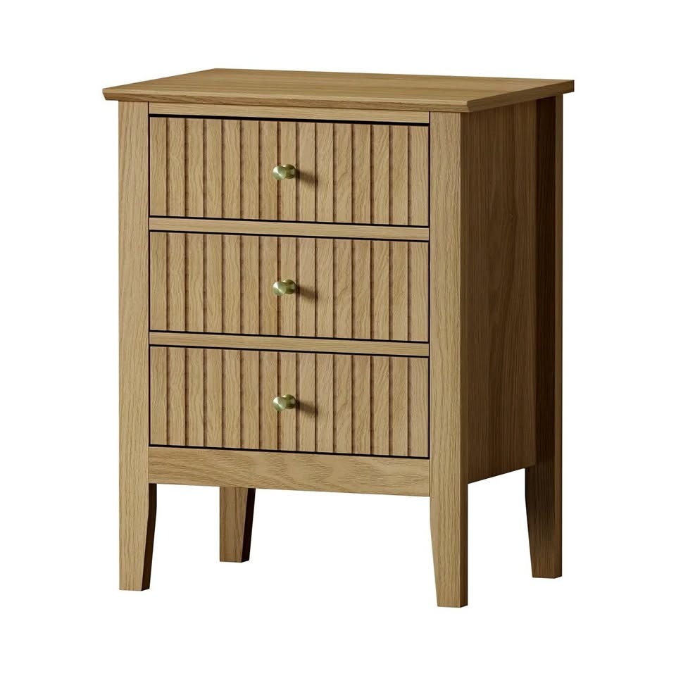 BT-PRIN-3D-WD Oikiture Bedside Table 3 Drawers Side End Storage Furniture Nightstand Natural