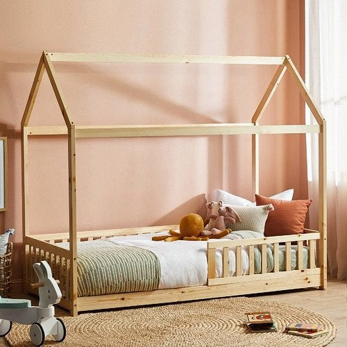 BF-W-A2-KS-WD-AB Luther Kids' House Wood Color Bed Frame King Single Size