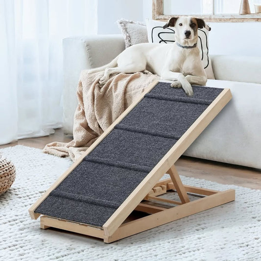 PET-RAMP-L-WD Alopet Dog Pet Ramp Adjustable Height Stairs Bed Sofa Car Foldable 100cm