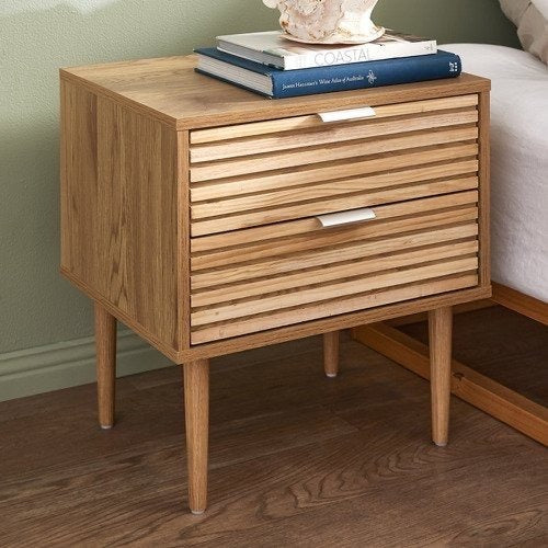 BT-A33-ZMAX-WD Oikiture 2-Drawer Bedside Table Scandinavian natural wood finish
