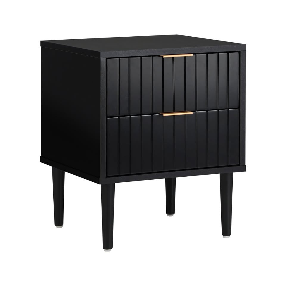 BT-PUTI-BK Ylona 2 Drawer Ribbed Bedside Table Black Color