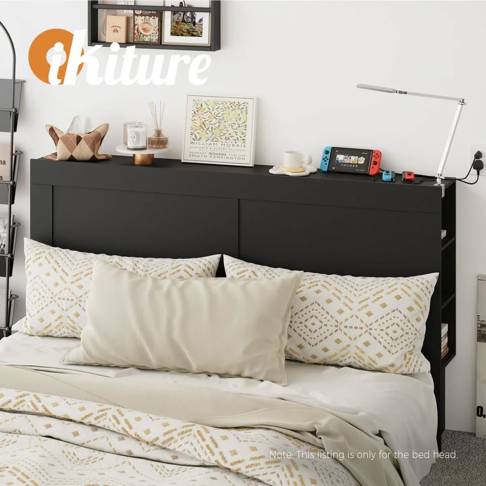 HB-JANE-K-BK-AB Oikiture Headboard Bed Head King Size Bedhead with Storage Shelves Black