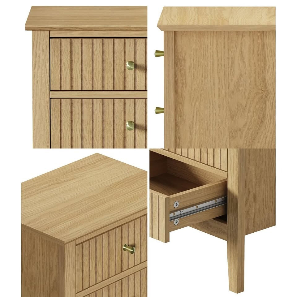 BT-PRIN-3D-WD Oikiture Bedside Table 3 Drawers Side End Storage Furniture Nightstand Natural