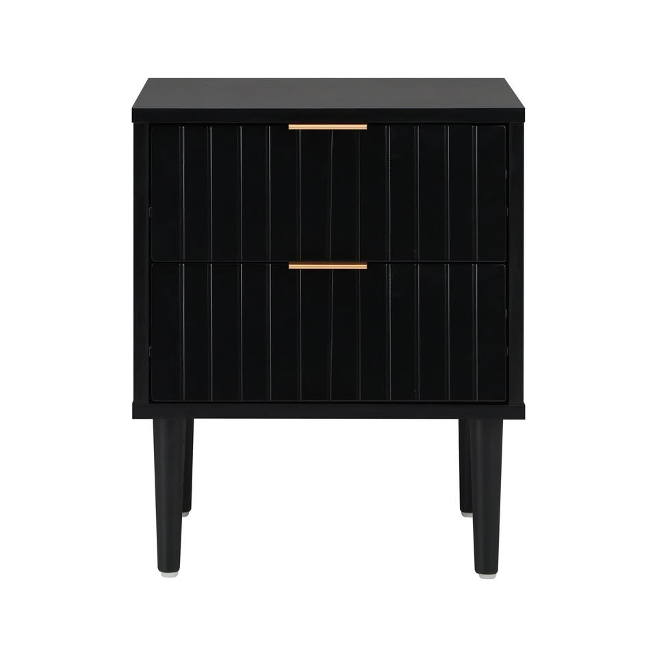 BT-PUTI-BK Ylona 2 Drawer Ribbed Bedside Table Black Color