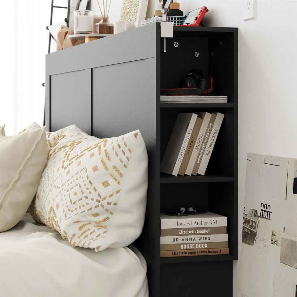 HB-JANE-K-BK-AB Oikiture Headboard Bed Head King Size Bedhead with Storage Shelves Black