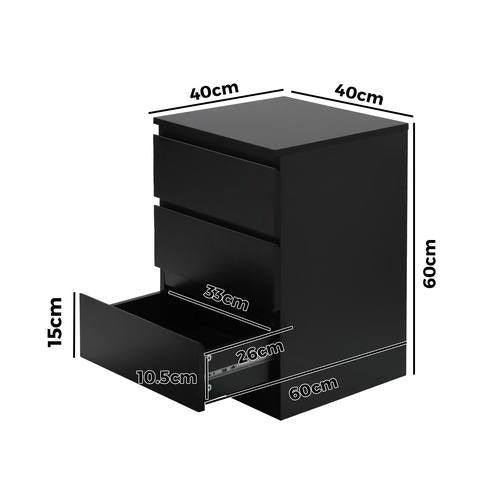 BT-VJ-LIZ-3D-BK Oikiture Bedside Table 3 Drawers Storage Cabinet Black