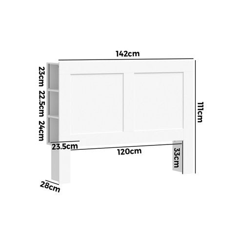 HB-JANE-D-WH-AB Oikiture Bed Head with Shelves Double Size White