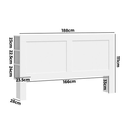HB-JANE-K-WH-AB Oikiture Bed Head with Shelves King Size White
