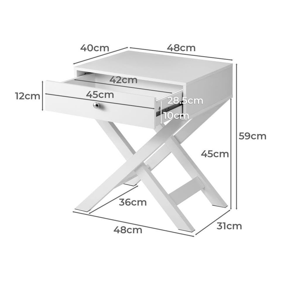 BT-SARA-WH Bedside Table Drawer Nightstand Side Table Storage Cabinet Bedroom