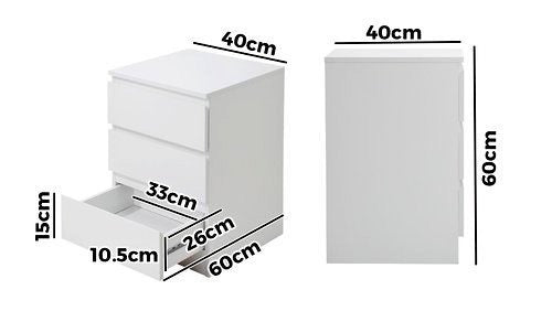BT-VJ-LIZ-3D-WH Oikiture White Bedside Table 3 Drawers Storage Cabinet