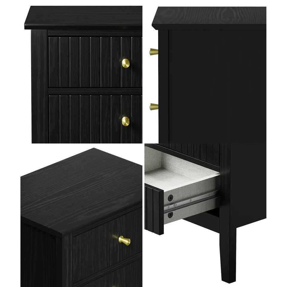 BT-PRIN-3D-BK Oikiture Bedside Table 3 Drawers Side End Storage Furniture Nightstand Black
