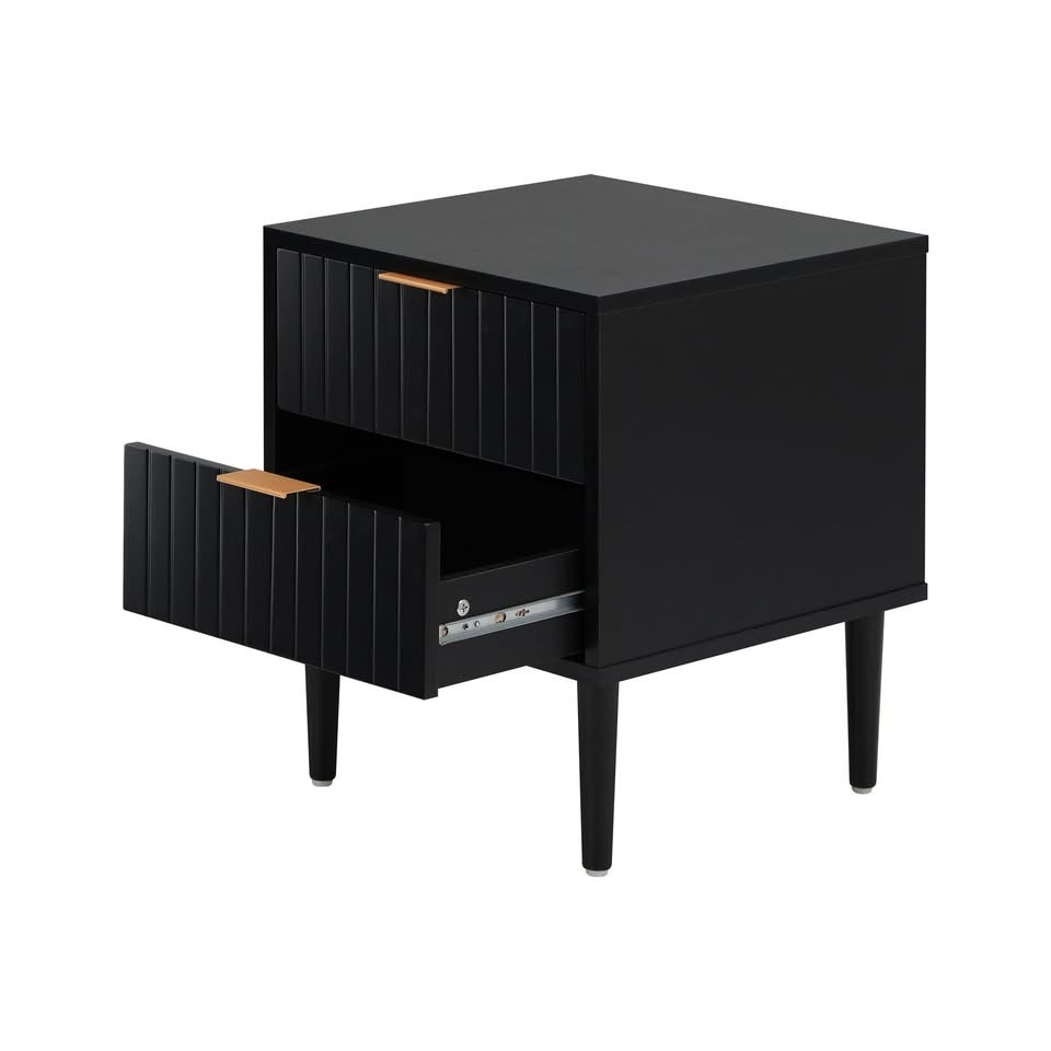 BT-PUTI-BK Ylona 2 Drawer Ribbed Bedside Table Black Color