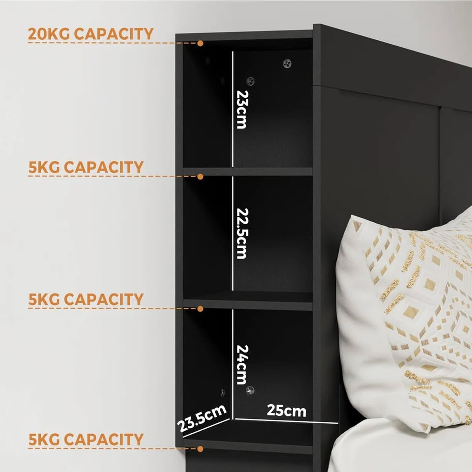 HB-JANE-K-BK-AB Oikiture Headboard Bed Head King Size Bedhead with Storage Shelves Black