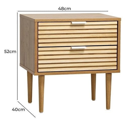 BT-A33-ZMAX-WD Oikiture 2-Drawer Bedside Table Scandinavian natural wood finish