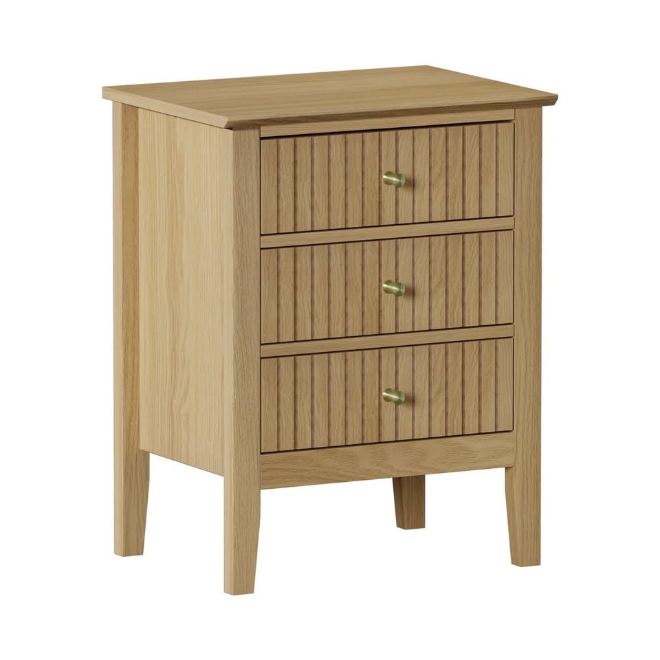 BT-PRIN-3D-WD Oikiture Bedside Table 3 Drawers Side End Storage Furniture Nightstand Natural