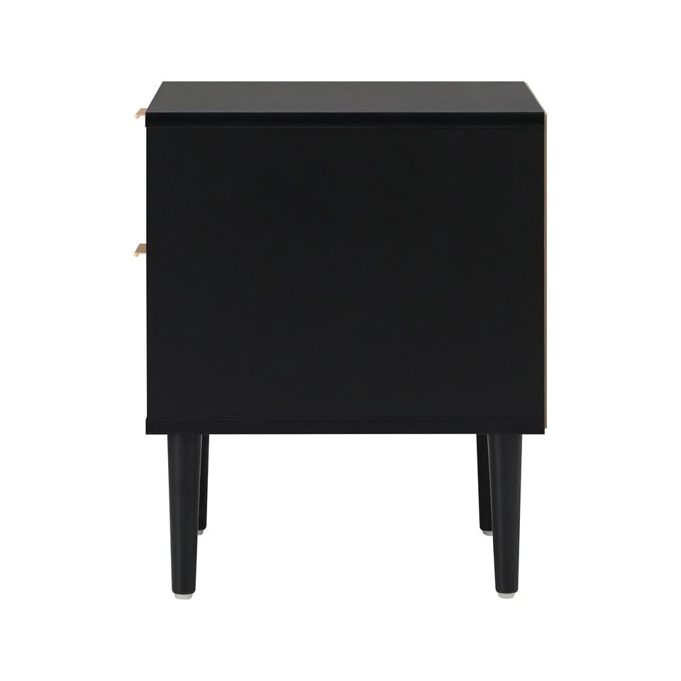BT-PUTI-BK Ylona 2 Drawer Ribbed Bedside Table Black Color