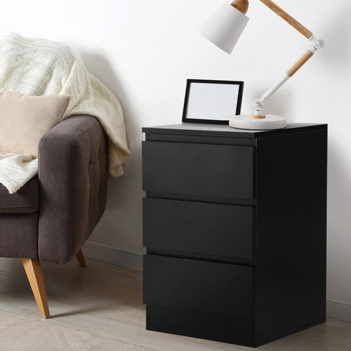 BT-VJ-LIZ-3D-BK Oikiture Bedside Table 3 Drawers Storage Cabinet Black