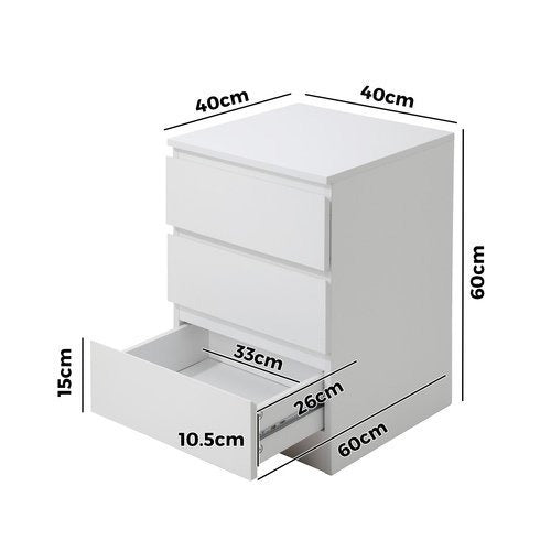 BT-VJ-LIZ-3D-WH Oikiture White Bedside Table 3 Drawers Storage Cabinet