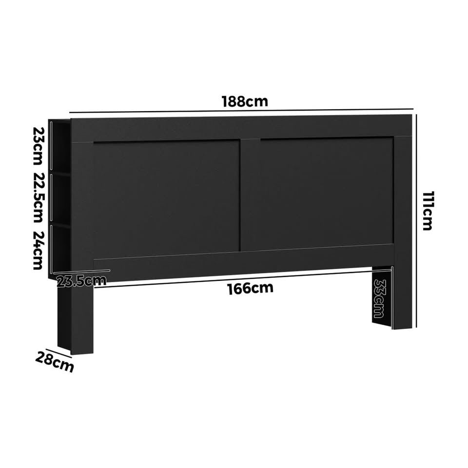 HB-JANE-K-BK-AB Oikiture Headboard Bed Head King Size Bedhead with Storage Shelves Black