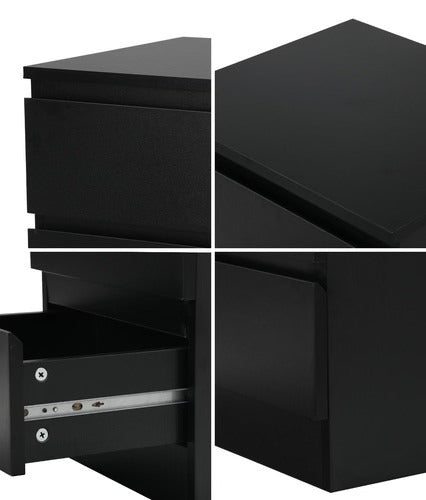 BT-VJ-LIZ-3D-BK Oikiture Bedside Table 3 Drawers Storage Cabinet Black