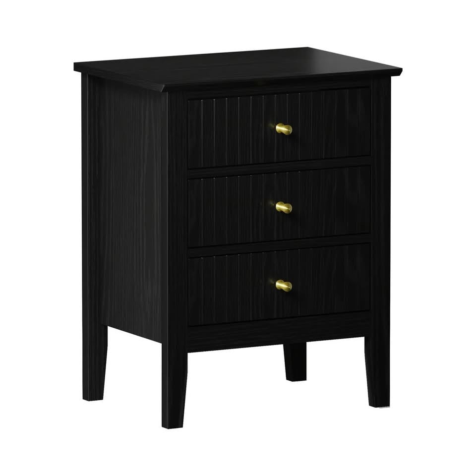 BT-PRIN-3D-BK Oikiture Bedside Table 3 Drawers Side End Storage Furniture Nightstand Black