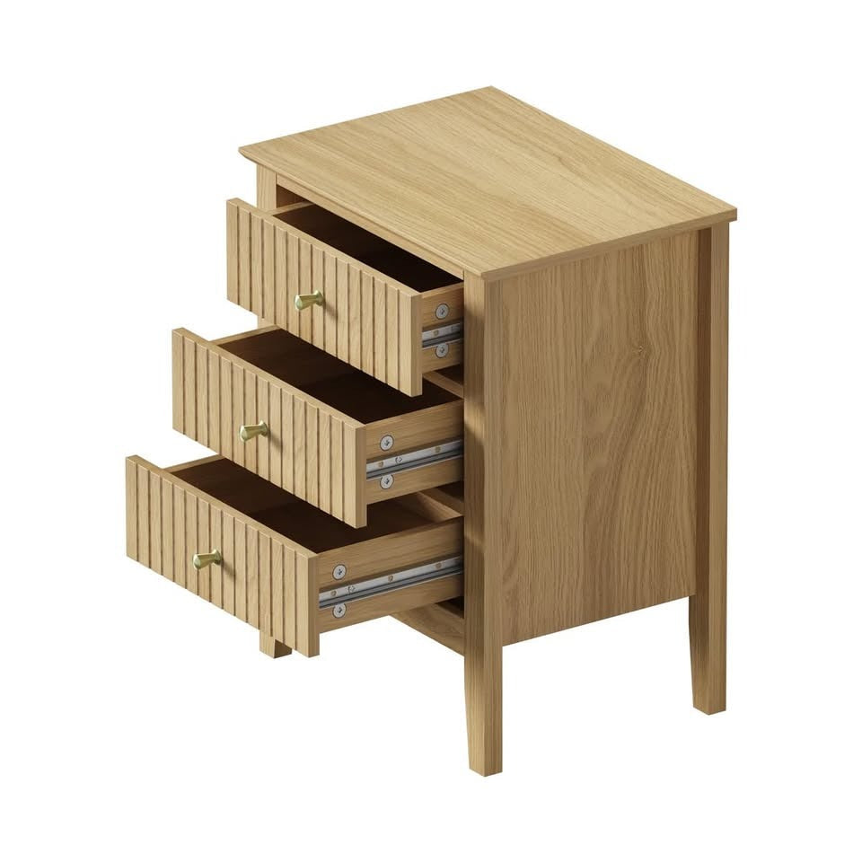 BT-PRIN-3D-WD Oikiture Bedside Table 3 Drawers Side End Storage Furniture Nightstand Natural