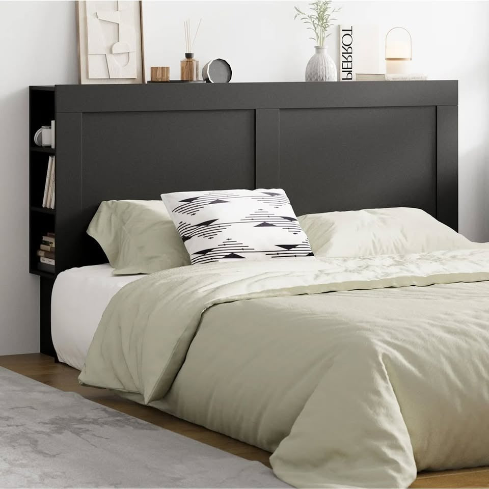 HB-JANE-K-BK-AB Oikiture Headboard Bed Head King Size Bedhead with Storage Shelves Black