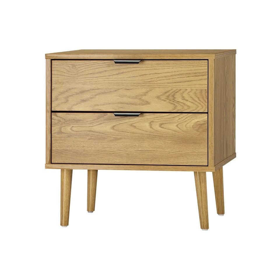 BT-A11-WD Oikiture Bedside Tables Side Table 2 Drawers Bedroom Furniture Storage Cabinet