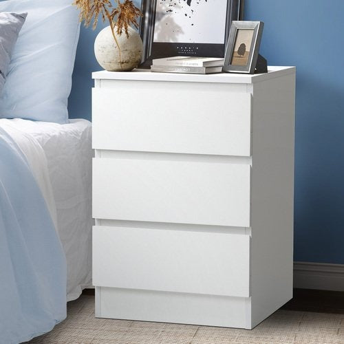BT-VJ-LIZ-3D-WH Oikiture White Bedside Table 3 Drawers Storage Cabinet