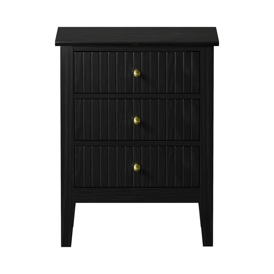 BT-PRIN-3D-BK Oikiture Bedside Table 3 Drawers Side End Storage Furniture Nightstand Black