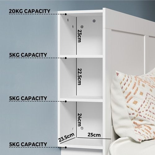 HB-JANE-K-WH-AB Oikiture Bed Head with Shelves King Size White