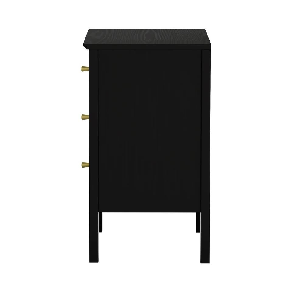 BT-PRIN-3D-BK Oikiture Bedside Table 3 Drawers Side End Storage Furniture Nightstand Black