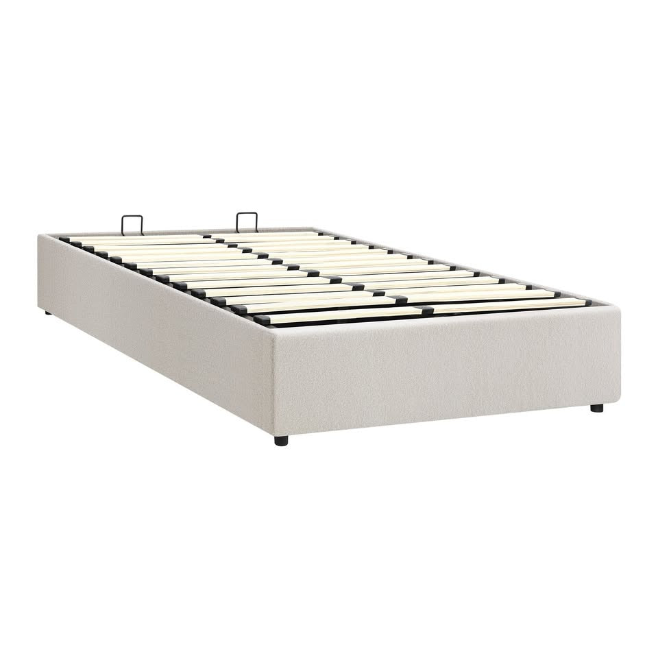 BF-B-TOTI-KS-WH-AB White King Single Size Seraphine Boucle Gas Lift Bed Base