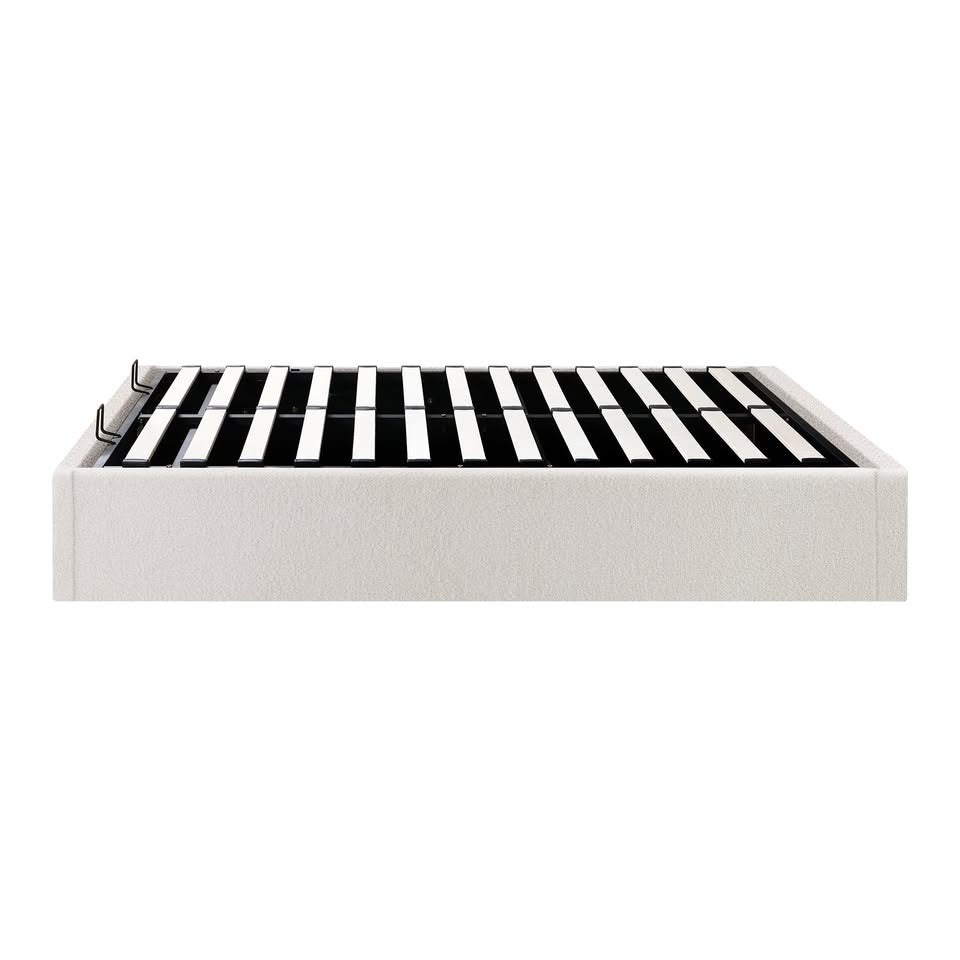 BF-B-TOTI-KS-WH-AB White King Single Size Seraphine Boucle Gas Lift Bed Base
