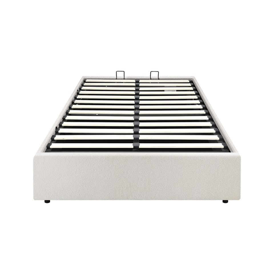 BF-B-TOTI-KS-WH-AB White King Single Size Seraphine Boucle Gas Lift Bed Base