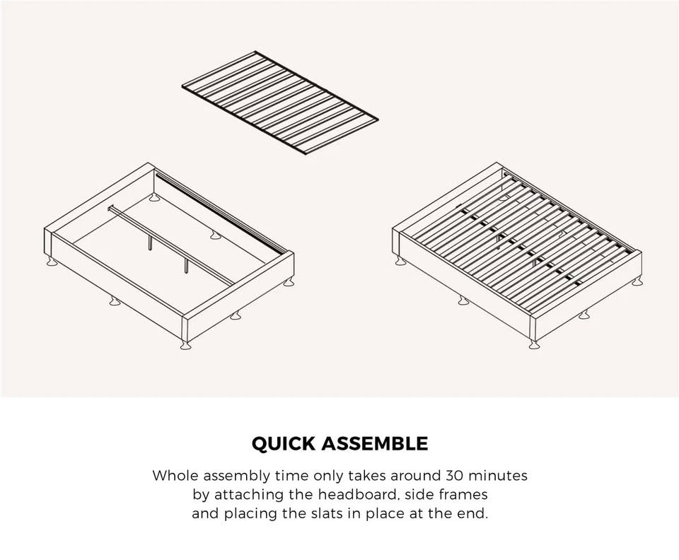BF-B-ZICO-KS-GY-AB Oikiture Bed Frame King Single Bed Base Platform Grey