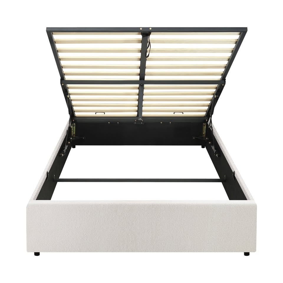 BF-B-TOTI-KS-WH-AB White King Single Size Seraphine Boucle Gas Lift Bed Base