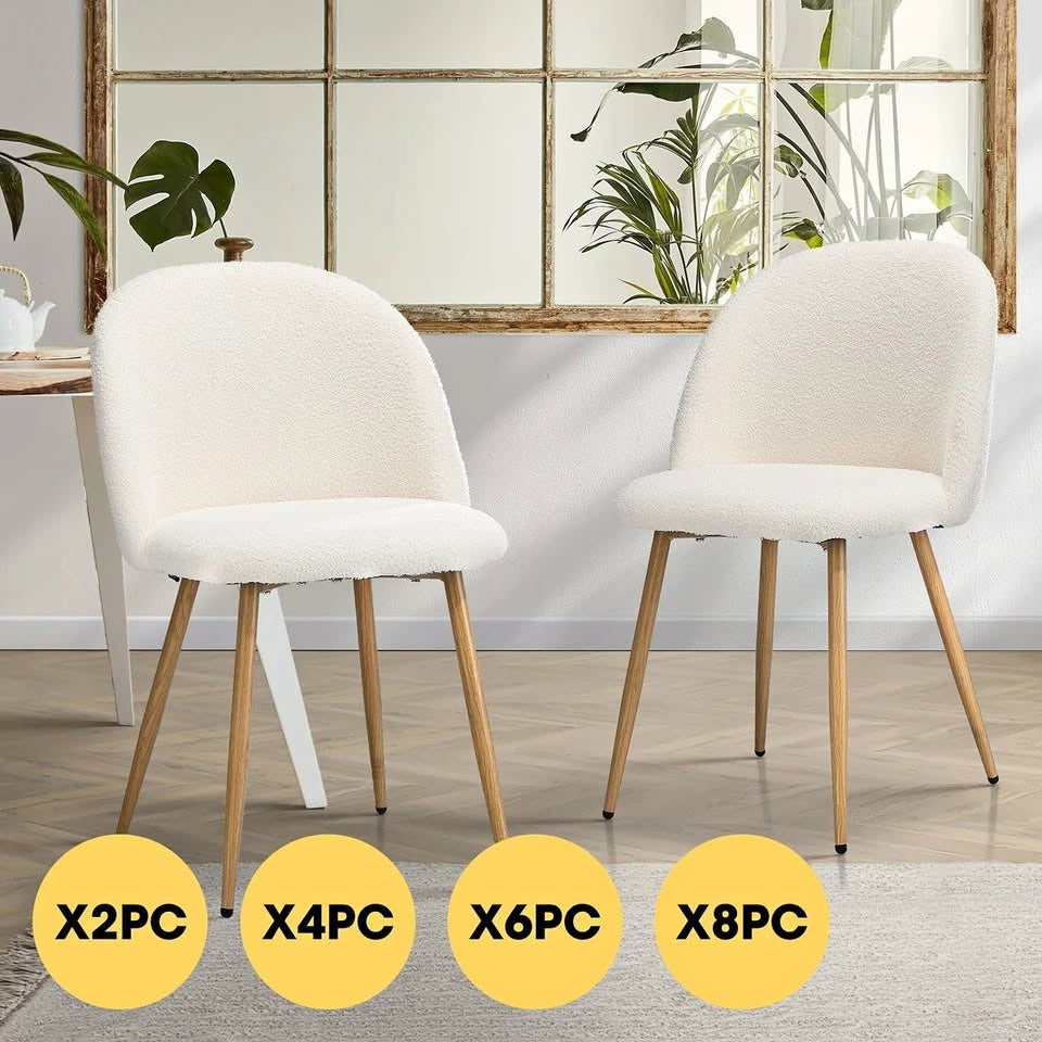 DCH-AHB9-WHWD-2PC Oikiture Dining Chairs Accent Chair Armchair Upholstered Sherpa Wooden White