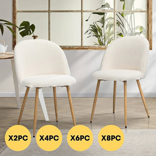 DCH-AHB9-WHWD-2PC Oikiture Dining Chairs Accent Chair Armchair Upholstered Sherpa Wooden White
