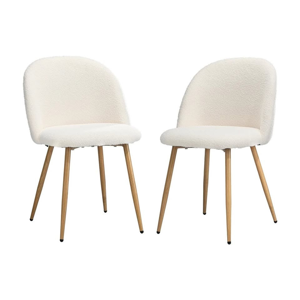 DCH-AHB9-WHWD-2PC Oikiture Dining Chairs Accent Chair Armchair Upholstered Sherpa Wooden White