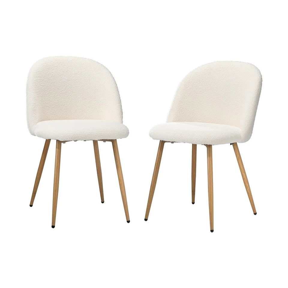 DCH-AHB9-WHWD-2PC Oikiture Dining Chairs Accent Chair Armchair Upholstered Sherpa Wooden White