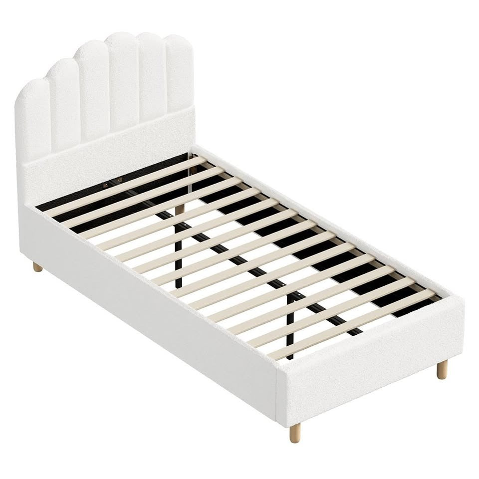 BF-B-SLON-KS-SP-WH-AB Ellora King Single Boucle Bed Frame