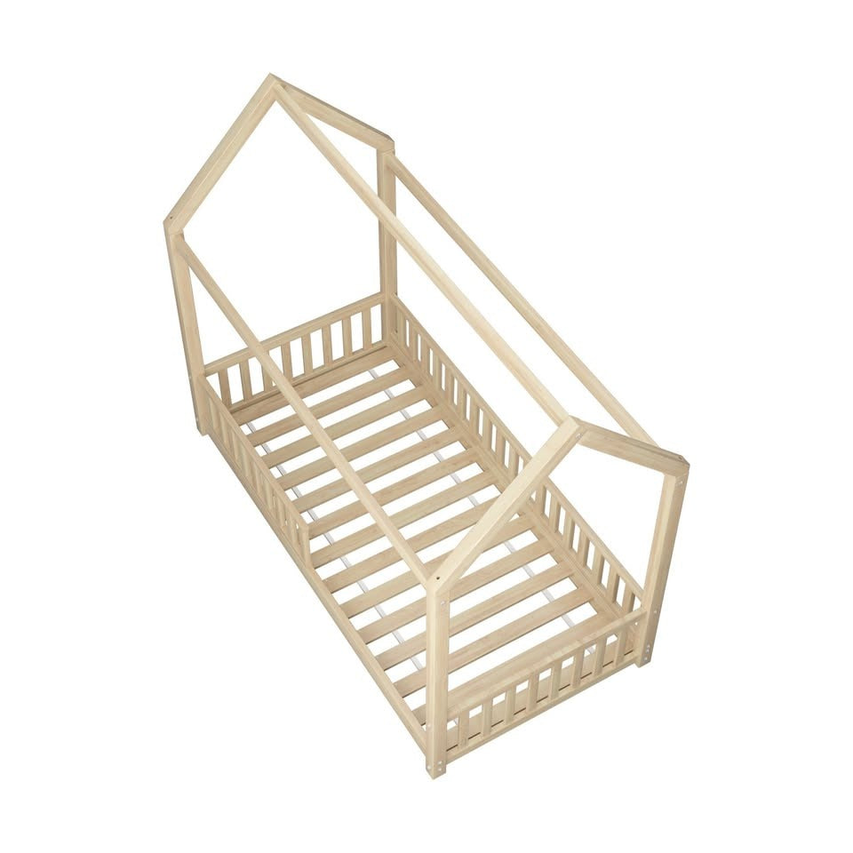 BF-W-A2-KS-WD-AB Luther Kids' House Wood Color Bed Frame King Single Size
