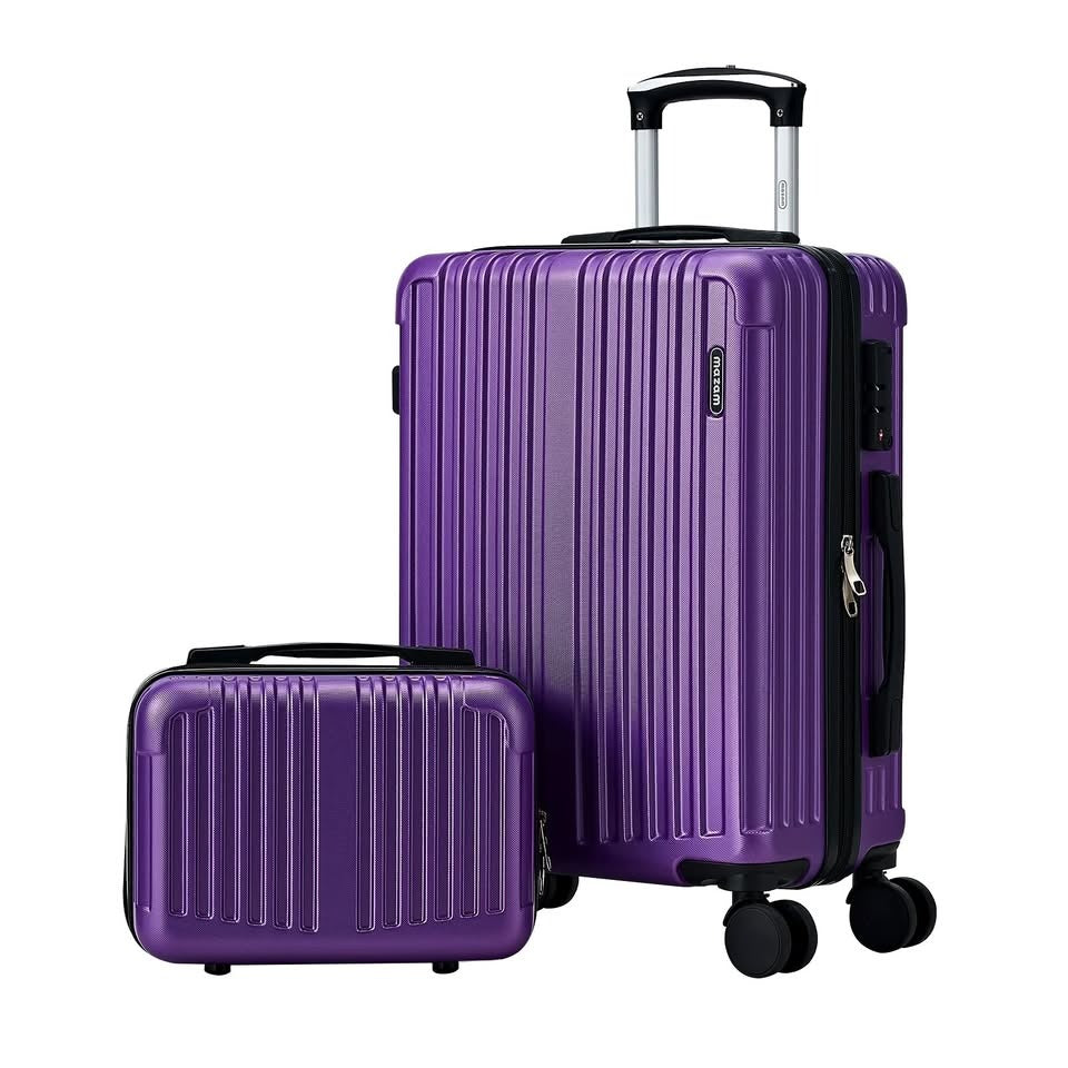 LGS-STRIPE-2PC-PP Mazam Brand New 2PCS Luggage Suitcase Trolley Set Carry On TSA Storage Hard Case Purple