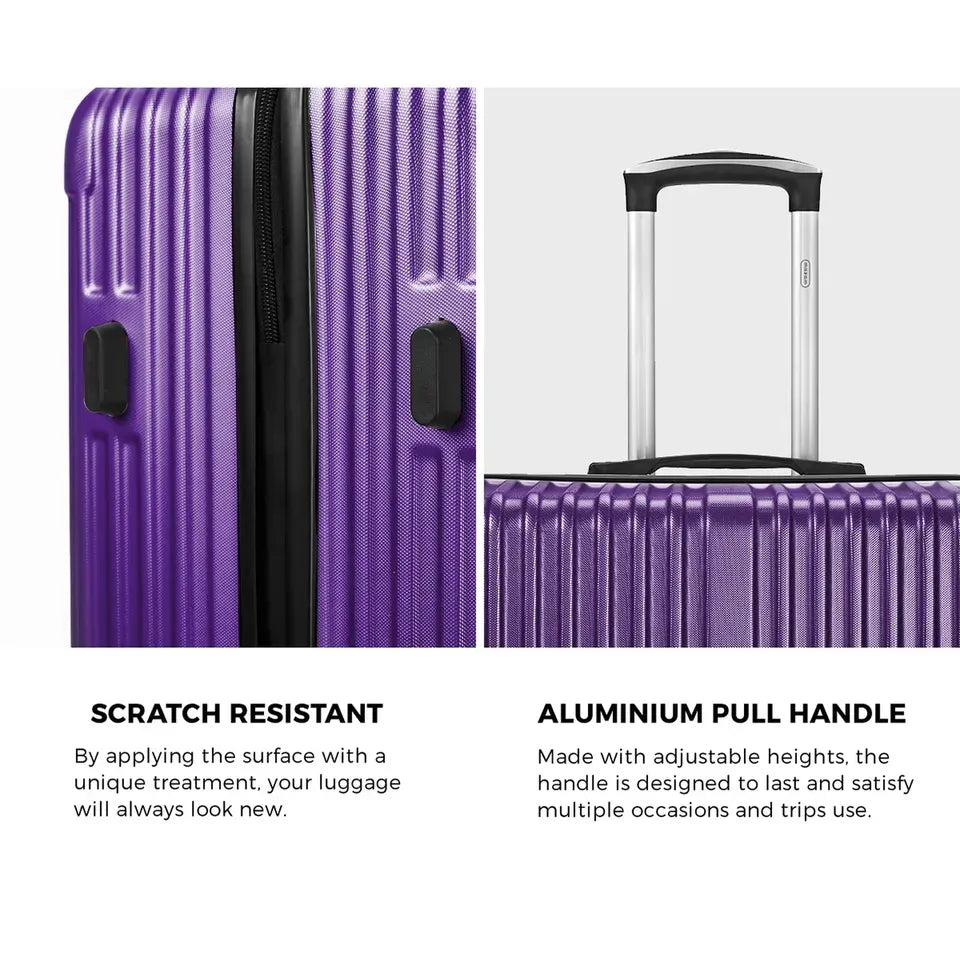 LGS-STRIPE-2PC-PP Mazam Brand New 2PCS Luggage Suitcase Trolley Set Carry On TSA Storage Hard Case Purple