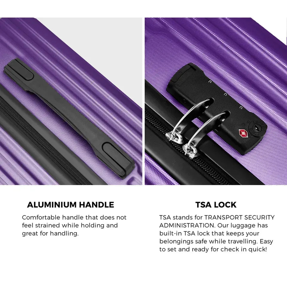LGS-STRIPE-2PC-PP Mazam Brand New 2PCS Luggage Suitcase Trolley Set Carry On TSA Storage Hard Case Purple