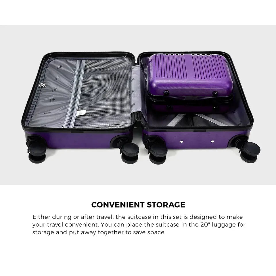 LGS-STRIPE-2PC-PP Mazam Brand New 2PCS Luggage Suitcase Trolley Set Carry On TSA Storage Hard Case Purple