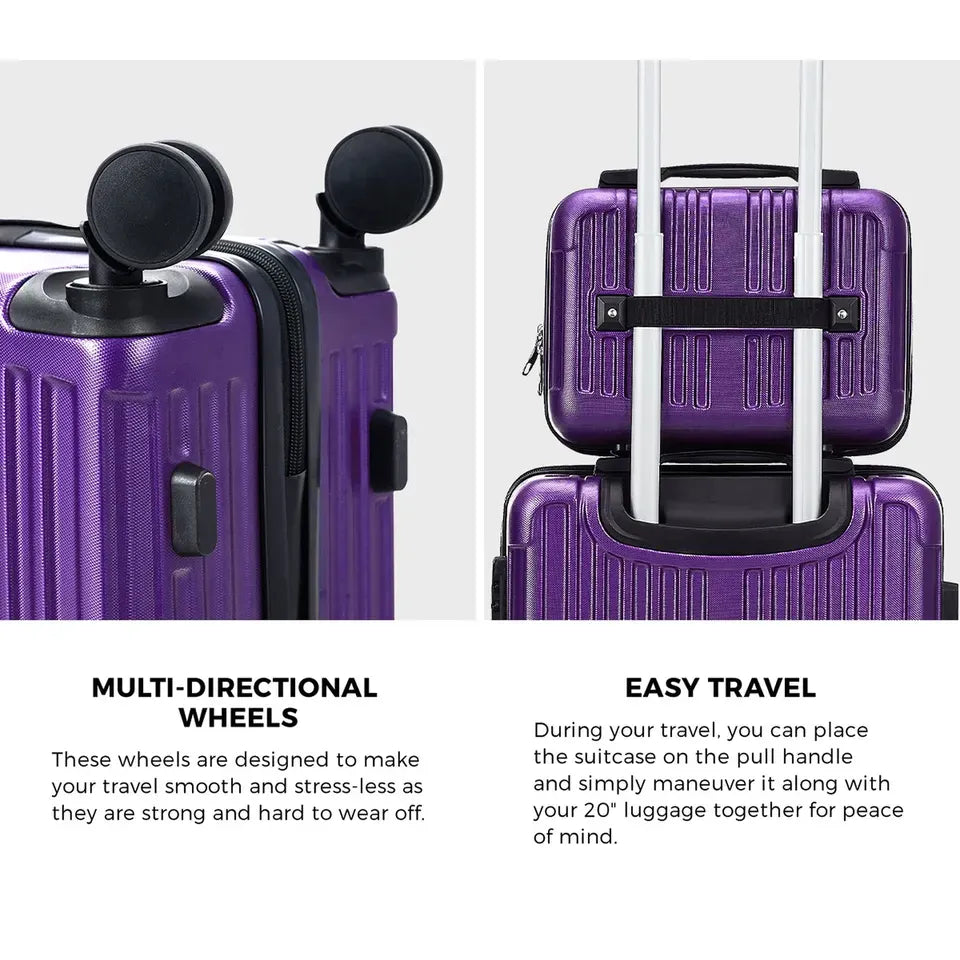 LGS-STRIPE-2PC-PP Mazam Brand New 2PCS Luggage Suitcase Trolley Set Carry On TSA Storage Hard Case Purple