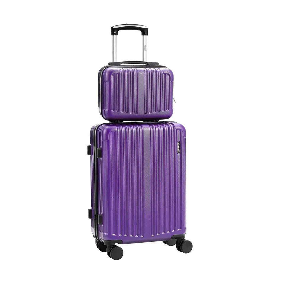 LGS-STRIPE-2PC-PP Mazam Brand New 2PCS Luggage Suitcase Trolley Set Carry On TSA Storage Hard Case Purple