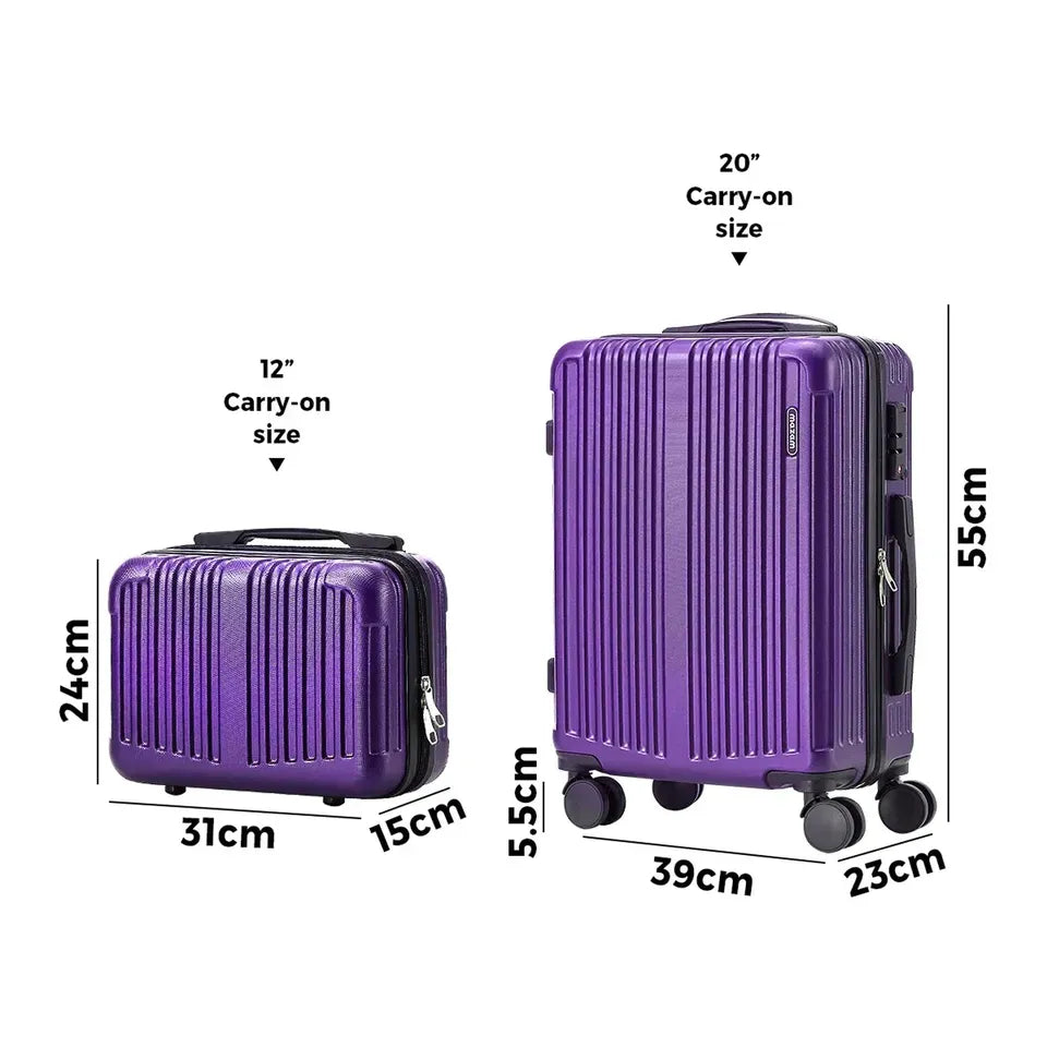 LGS-STRIPE-2PC-PP Mazam Brand New 2PCS Luggage Suitcase Trolley Set Carry On TSA Storage Hard Case Purple